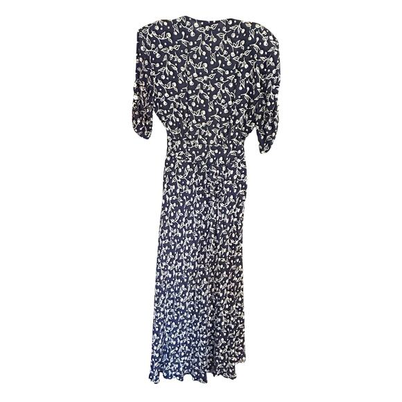 VTG Ann Taylor Laundry Navy Floral Midi Dress 90s Rayon SZ 10 USA Dark Academia - Picture 5 of 8